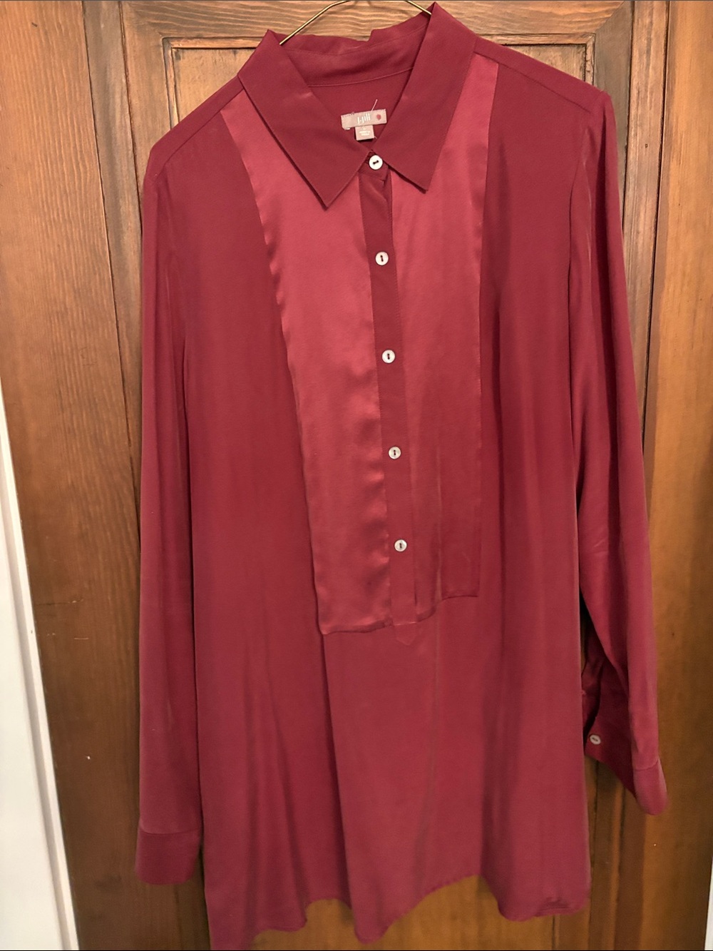 Jjill women’s silk Burgundy Long-Sleeve Button-Up Shirt